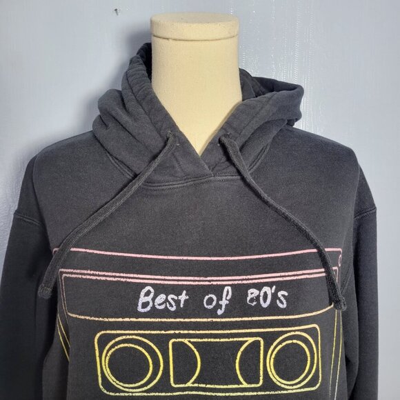 Port & Company Large Black "Best of 80's" Colorful Outlined Cassette Tape Hoodie - Picture 2 of 10